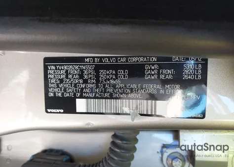 2012 Volvo Xc70 T6/T6 Platinum/T6 Premier Plus from USA, damaged, VIN YV4902BZ8C1145507